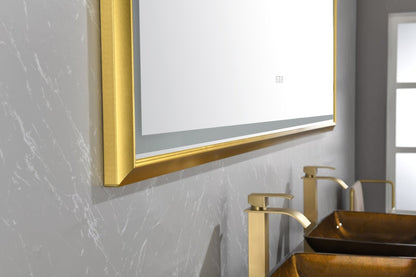 ExBrite 48 in. W x 30 in. H Oversized Rectangular Gold Framed LED Mirror Anti - Fog Dimmable Wall Mount Bathroom Vanity Mirror