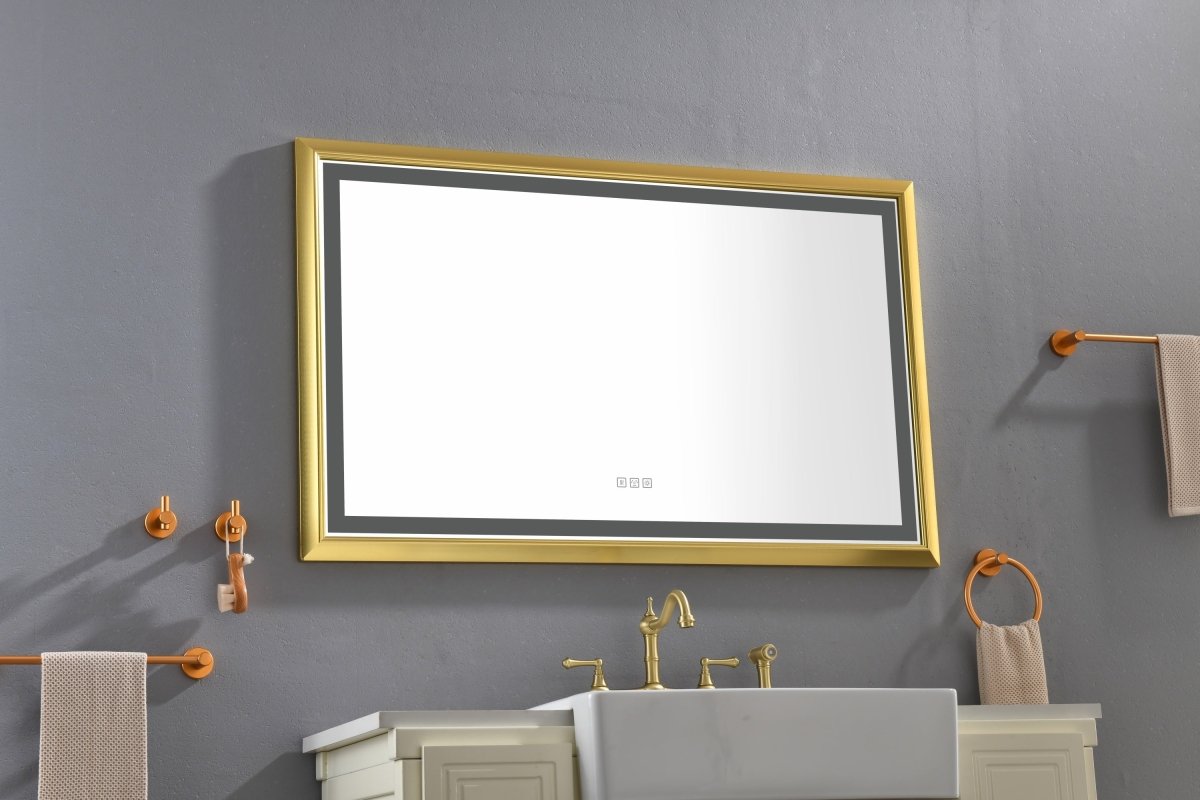 ExBrite 48 in. W x 30 in. H Oversized Rectangular Gold Framed LED Mirror Anti-Fog Dimmable Wall Mount Bathroom Vanity Mirror