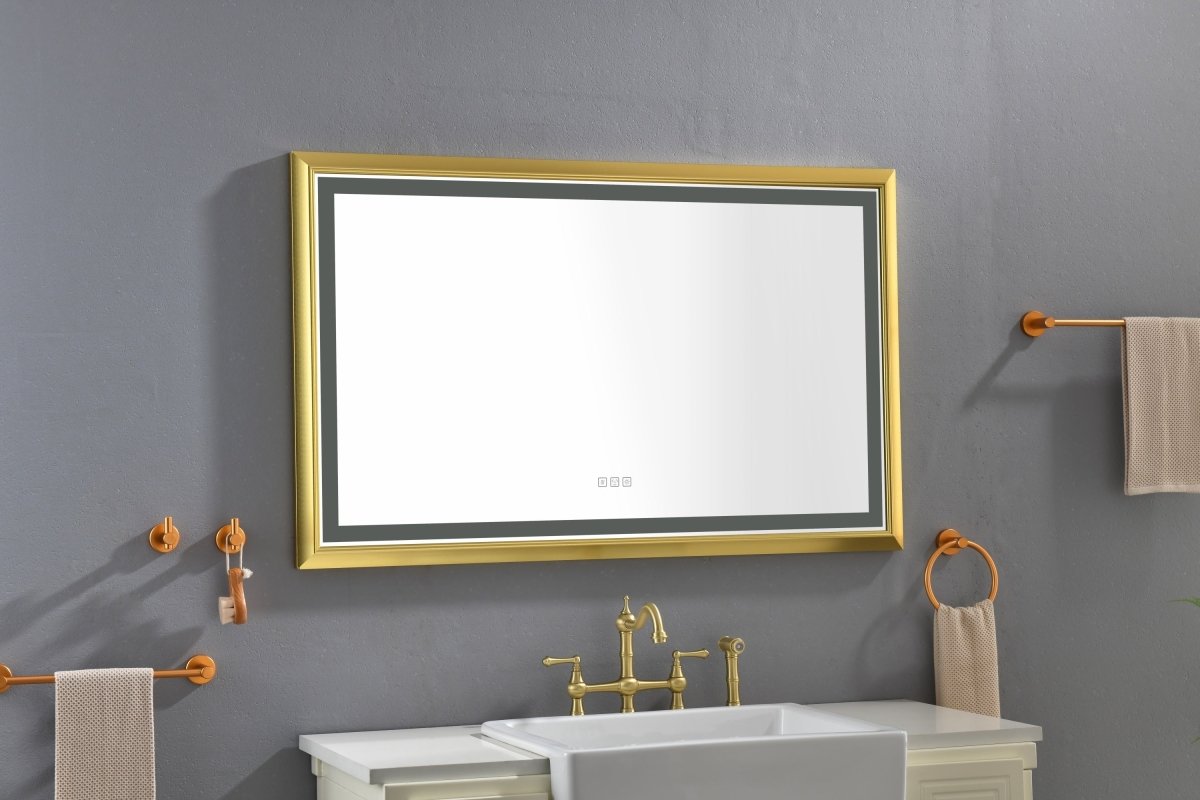 ExBrite 48 in. W x 30 in. H Oversized Rectangular Gold Framed LED Mirror Anti-Fog Dimmable Wall Mount Bathroom Vanity Mirror