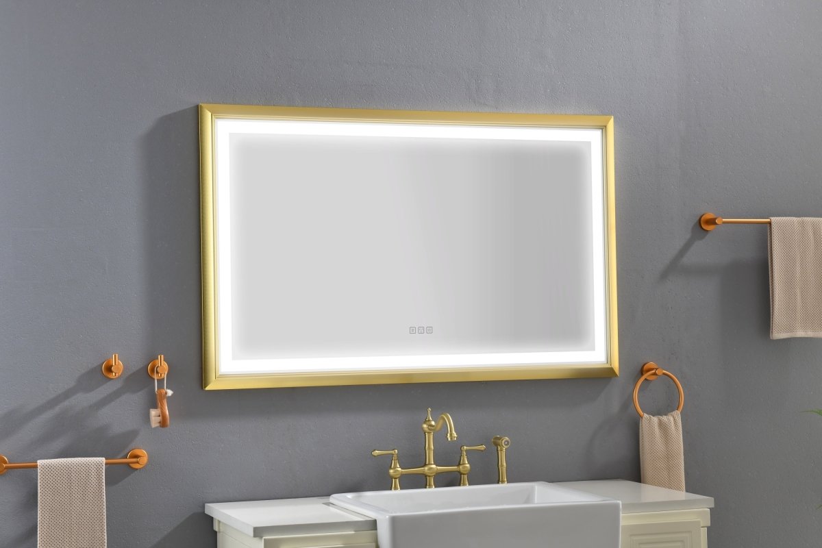 ExBrite 48 in. W x 30 in. H Oversized Rectangular Gold Framed LED Mirror Anti-Fog Dimmable Wall Mount Bathroom Vanity Mirror