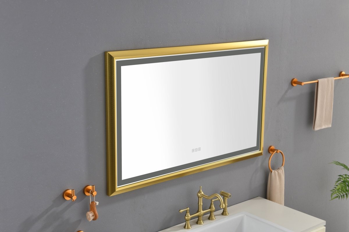 ExBrite 48 in. W x 30 in. H Oversized Rectangular Gold Framed LED Mirror Anti - Fog Dimmable Wall Mount Bathroom Vanity Mirror