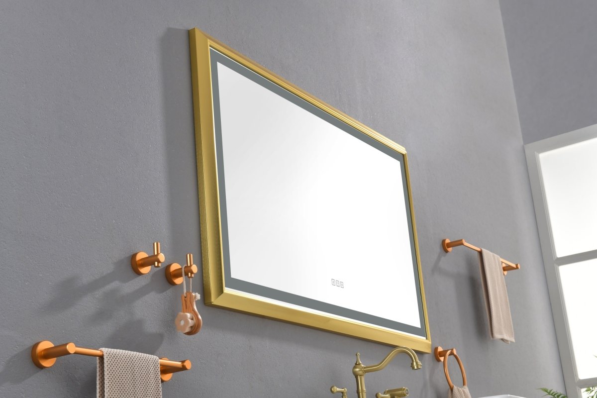 ExBrite 48 in. W x 30 in. H Oversized Rectangular Gold Framed LED Mirror Anti-Fog Dimmable Wall Mount Bathroom Vanity Mirror