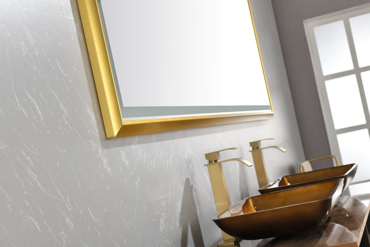 ExBrite 48 in. W x 30 in. H Oversized Rectangular Gold Framed LED Mirror Anti-Fog Dimmable Wall Mount Bathroom Vanity Mirror