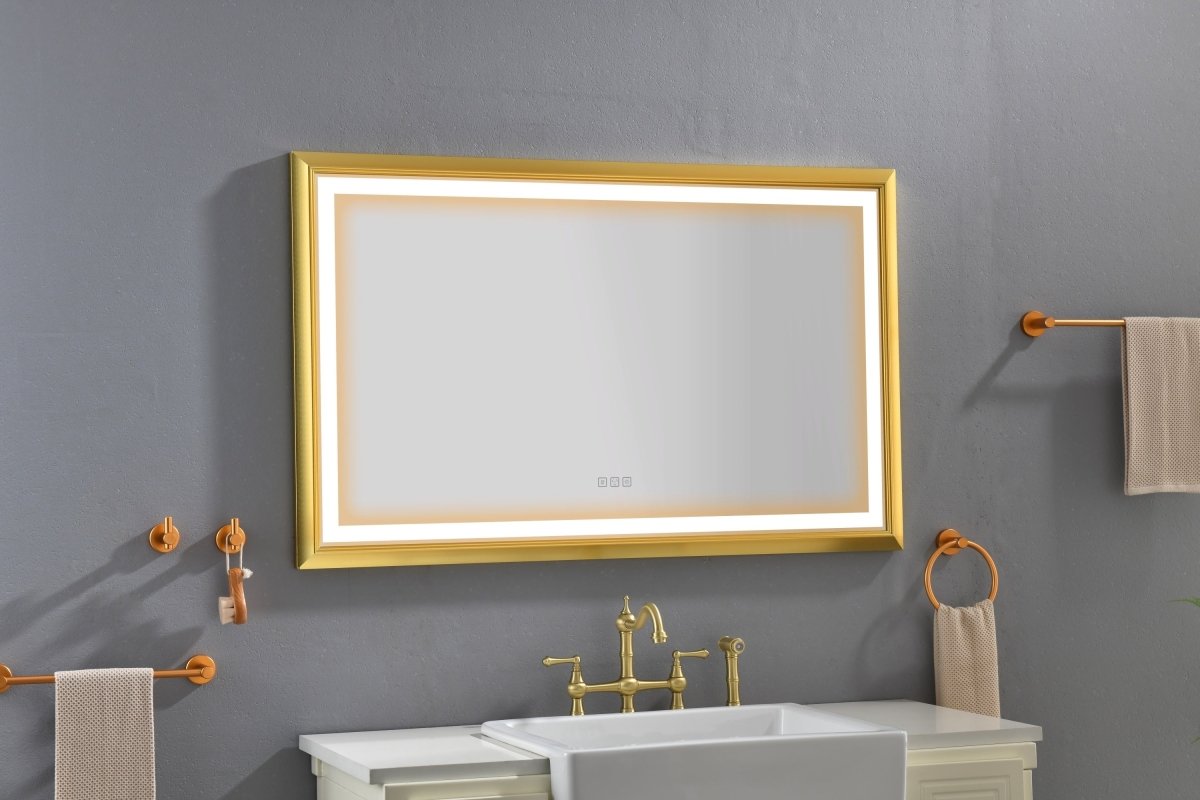 ExBrite 48 in. W x 30 in. H Oversized Rectangular Gold Framed LED Mirror Anti-Fog Dimmable Wall Mount Bathroom Vanity Mirror