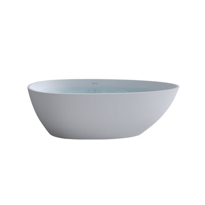 Exbrite 59'' Freestanding Solid Surface Resin Stone Bathtub,Free Standing Tub with Overflow and Pop - up Drain, Matte White