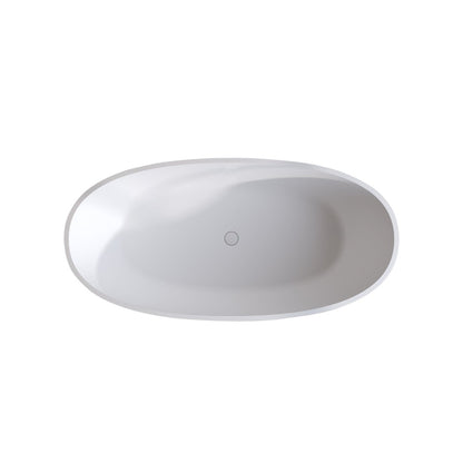 Exbrite 59'' Solid Surface Matte Tub, Solid Surface Soaking Tub, Stone Resin Freestanding Bathtub,Pop - up Drain, Matte White,Oval