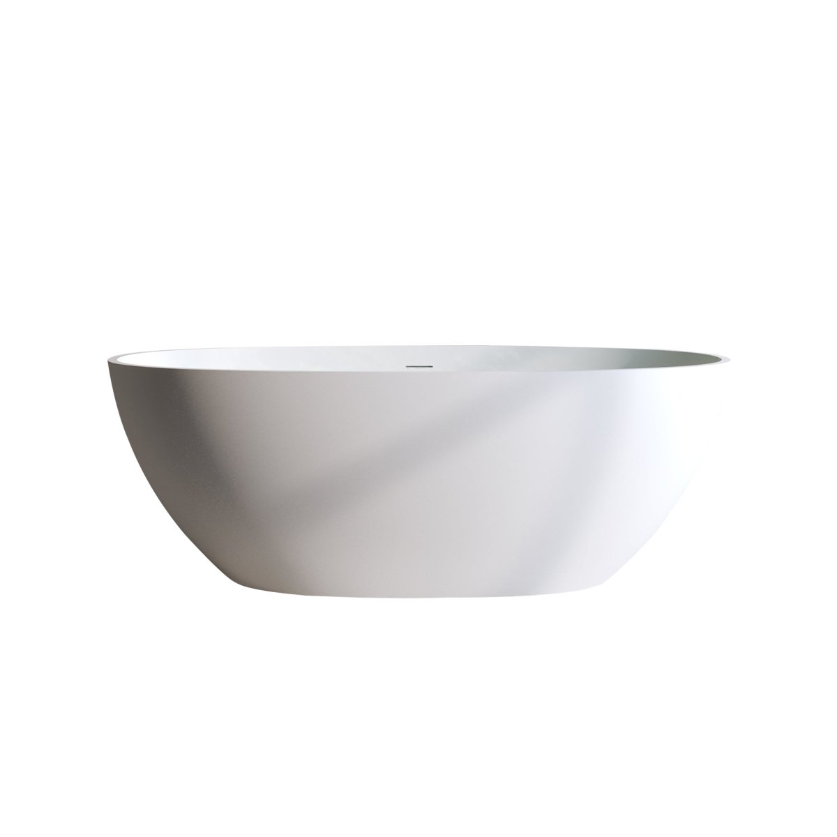 Exbrite 59'' Solid Surface Matte Tub, Solid Surface Soaking Tub, Stone Resin Freestanding Bathtub,Pop - up Drain, Matte White,Oval