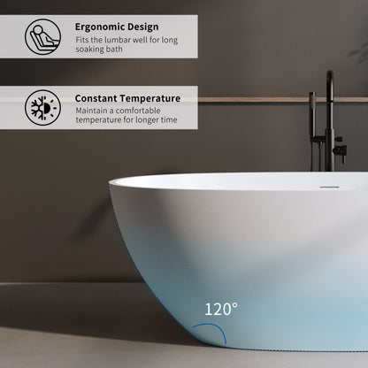 Exbrite 59'' Solid Surface Matte Tub, Solid Surface Soaking Tub, Stone Resin Freestanding Bathtub,Pop - up Drain, Matte White,Oval