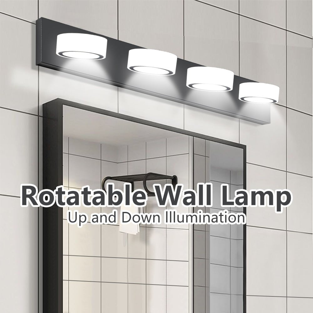 ExBrite LED Modern Black 4-Light Vanity Lights Fixtures Over Mirror Bath Wall Lighting