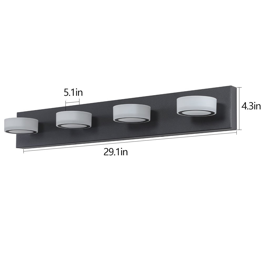 ExBrite LED Modern Black 4-Light Vanity Lights Fixtures Over Mirror Bath Wall Lighting