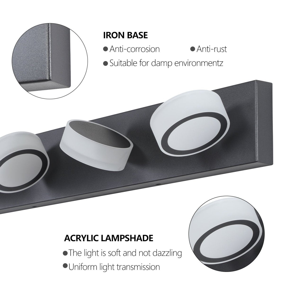 ExBrite LED Modern Black 5-Light Vanity Lights Fixtures Over Mirror Bath Wall Lighting