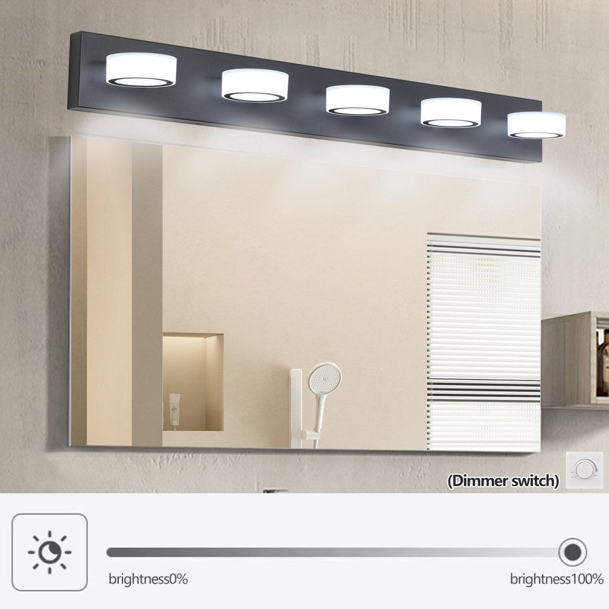 ExBrite LED Modern Black 5 - Light Vanity Lights Fixtures Over Mirror Bath Wall Lighting