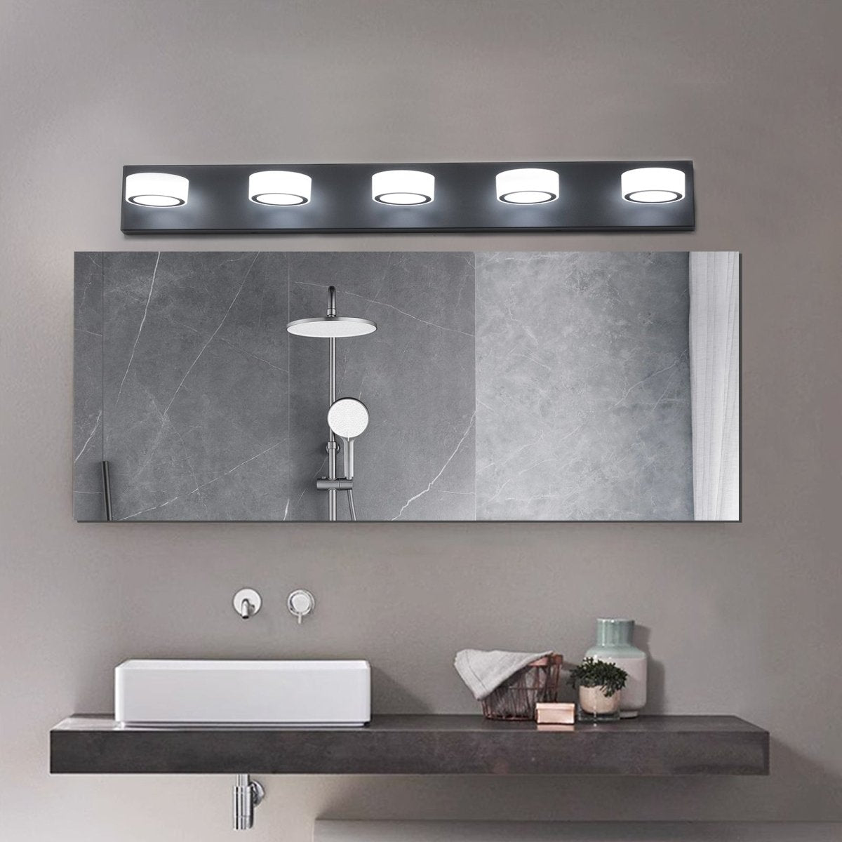 ExBrite LED Modern Black 5-Light Vanity Lights Fixtures Over Mirror Bath Wall Lighting