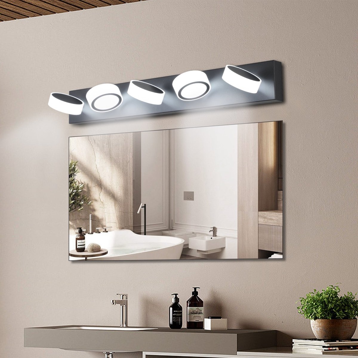 ExBrite LED Modern Black 5-Light Vanity Lights Fixtures Over Mirror Bath Wall Lighting