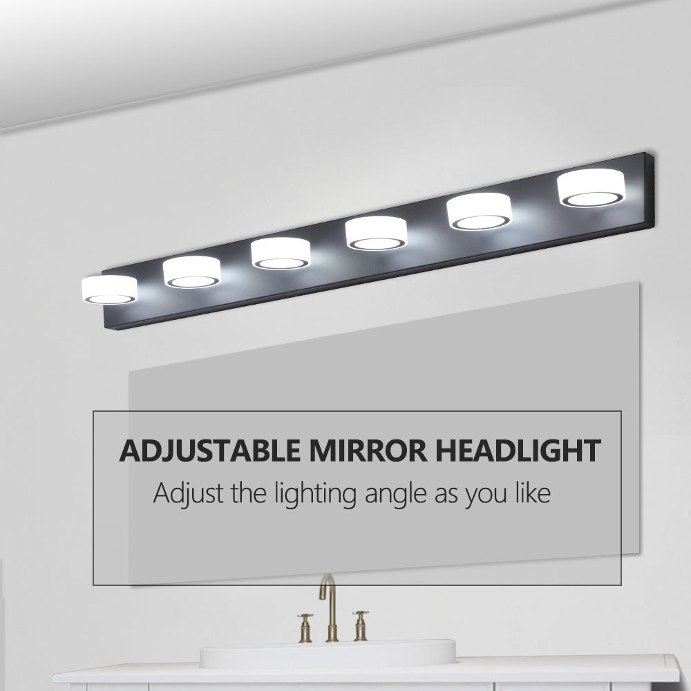 ExBrite LED Modern Black 6-Light Vanity Lights Fixtures Over Mirror Bath Wall Lighting