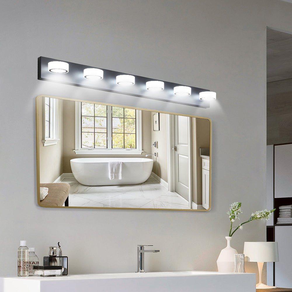 ExBrite LED Modern Black 6-Light Vanity Lights Fixtures Over Mirror Bath Wall Lighting