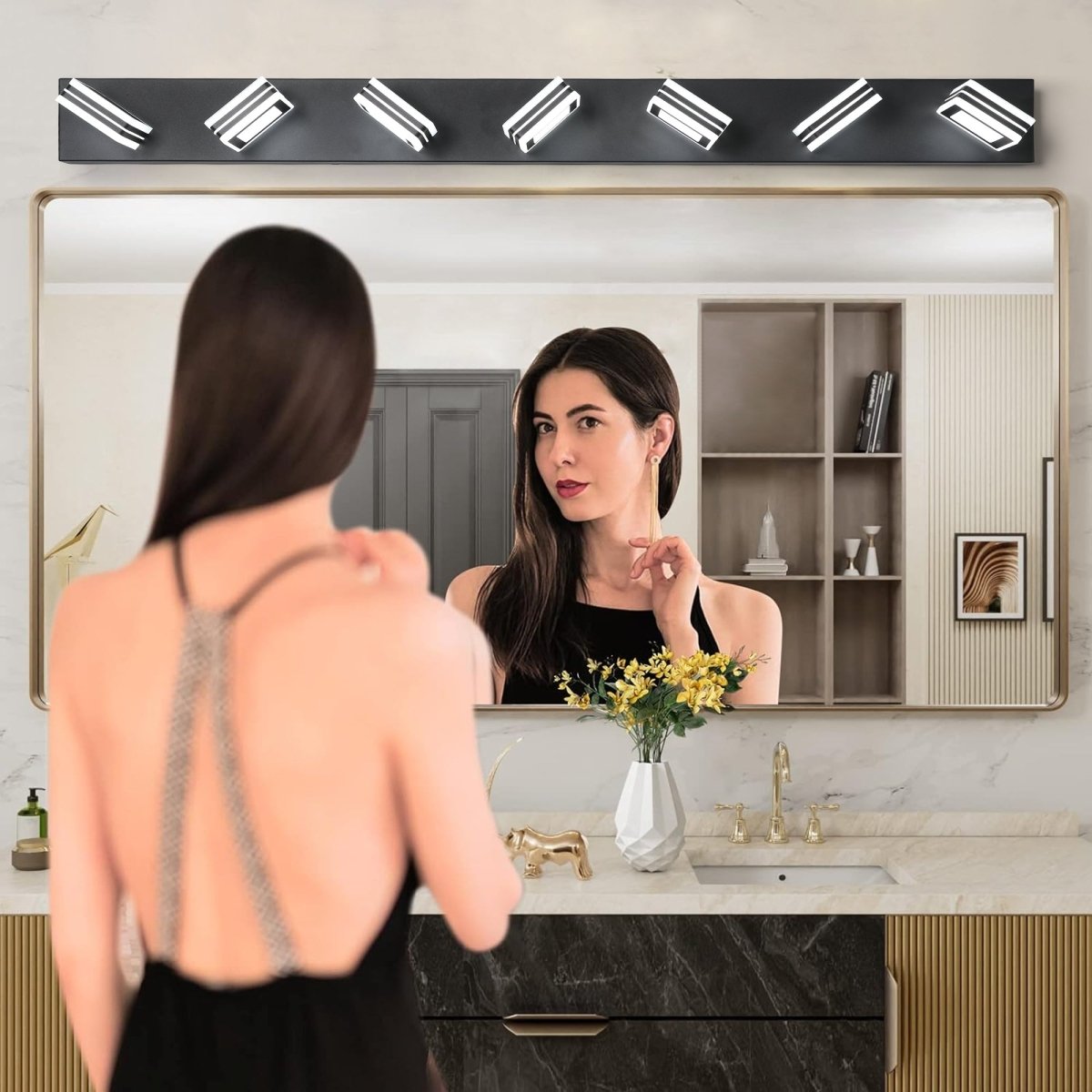 ExBrite LED Modern Black Vanity Lights, 7-Lights Acrylic Matte Black Bathroom Vanity Lights Over Mirror