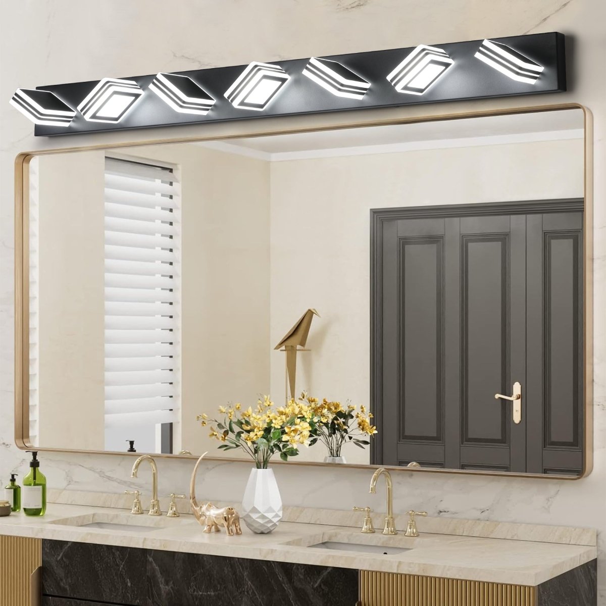 ExBrite LED Modern Black Vanity Lights, 7-Lights Acrylic Matte Black Bathroom Vanity Lights Over Mirror