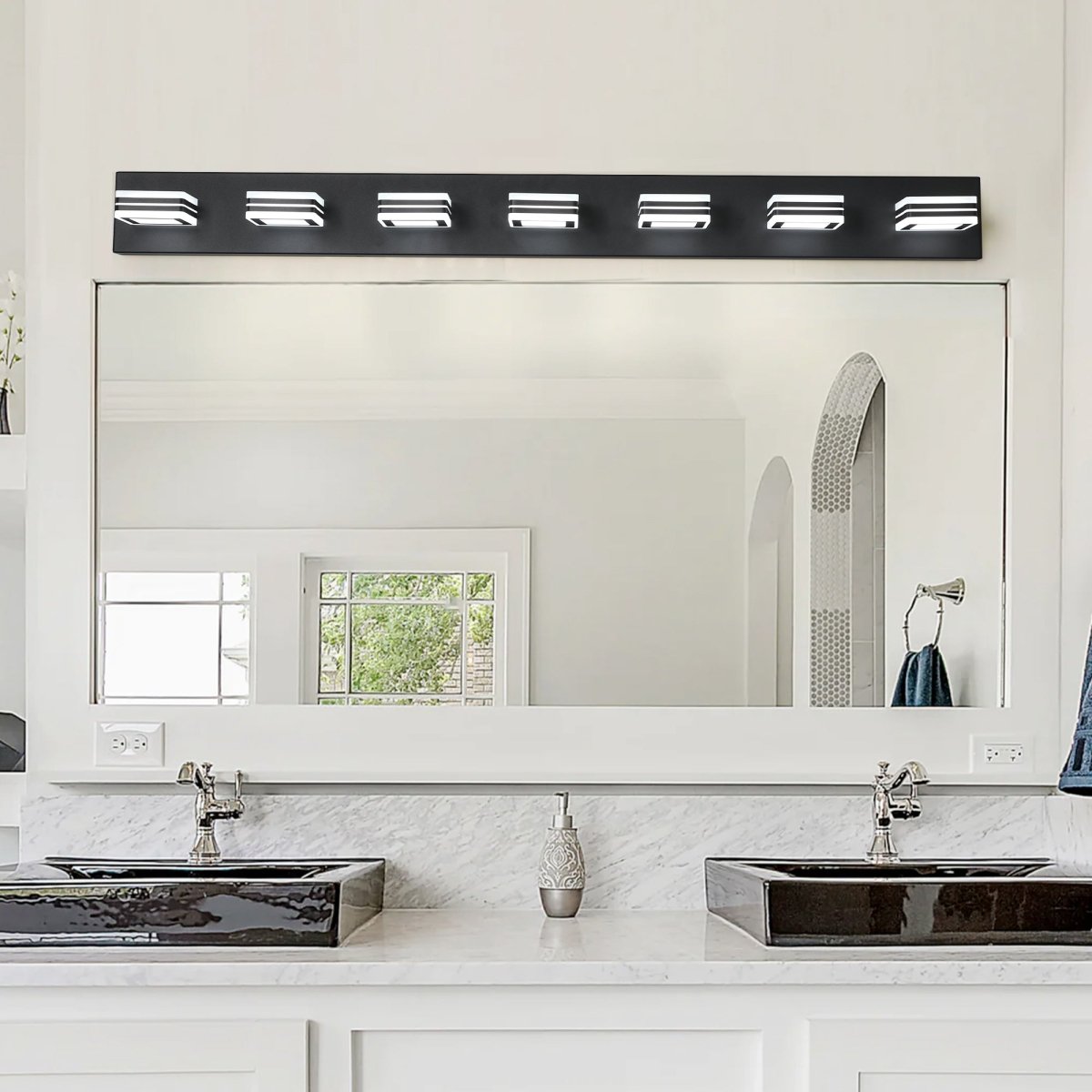 ExBrite LED Modern Black Vanity Lights, 7-Lights Acrylic Matte Black Bathroom Vanity Lights Over Mirror