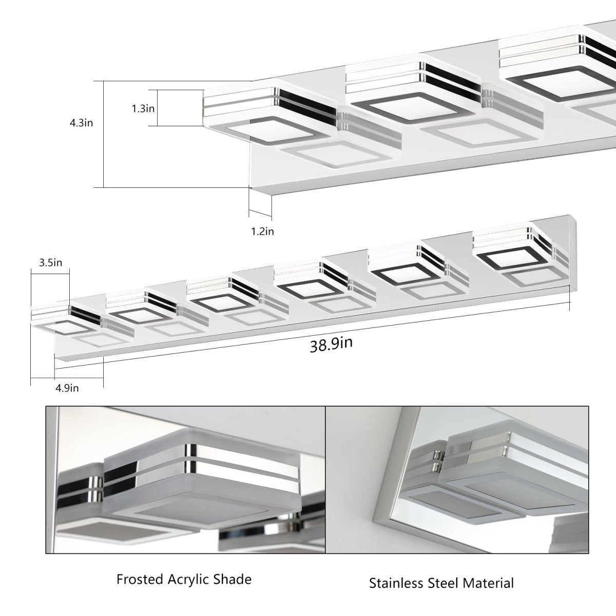 ExBrite LED Modern Chrome Makeup Light, 6-Lights Acrylic Chrome Makeup Mirror Light