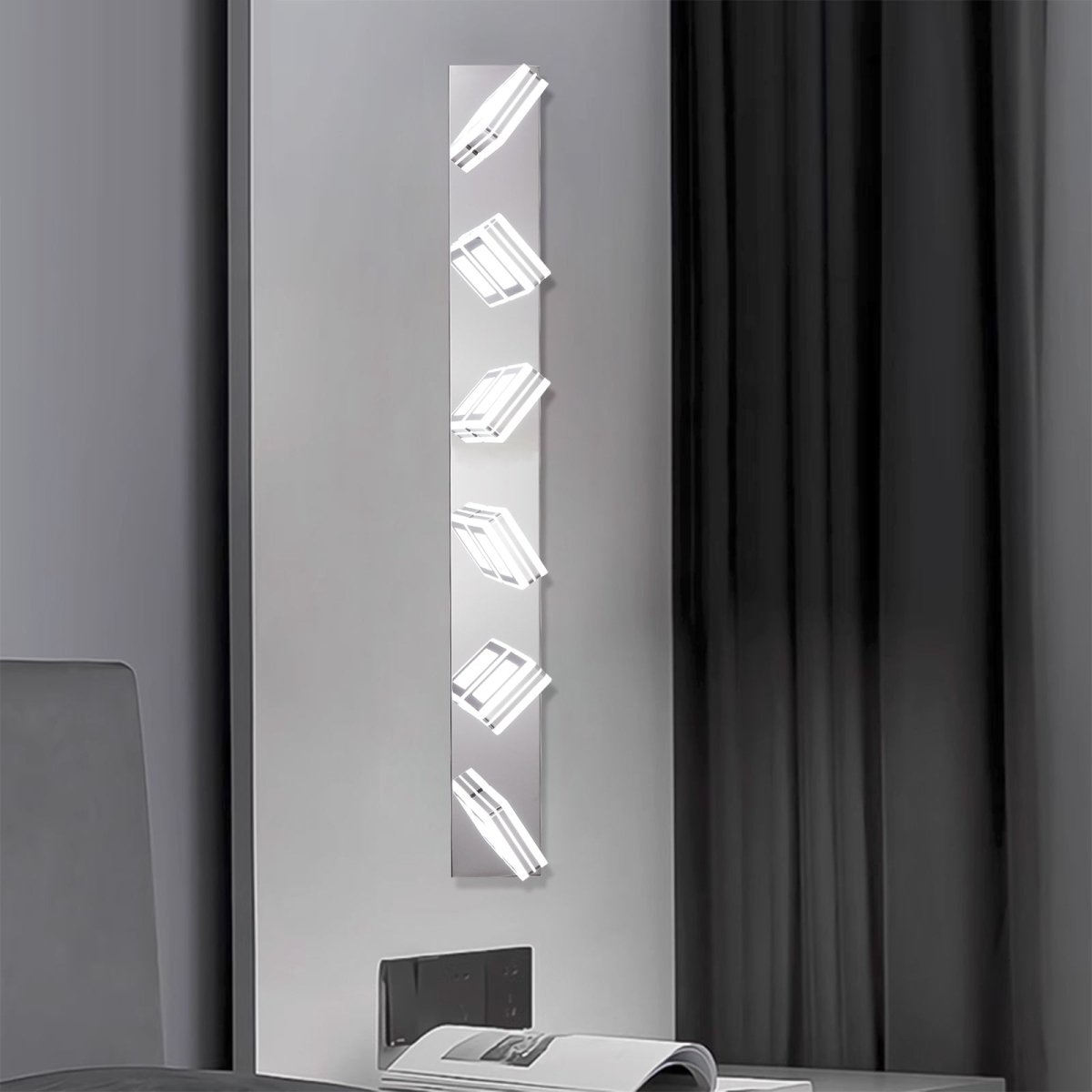 ExBrite LED Modern Chrome Makeup Light, 6-Lights Acrylic Chrome Makeup Mirror Light