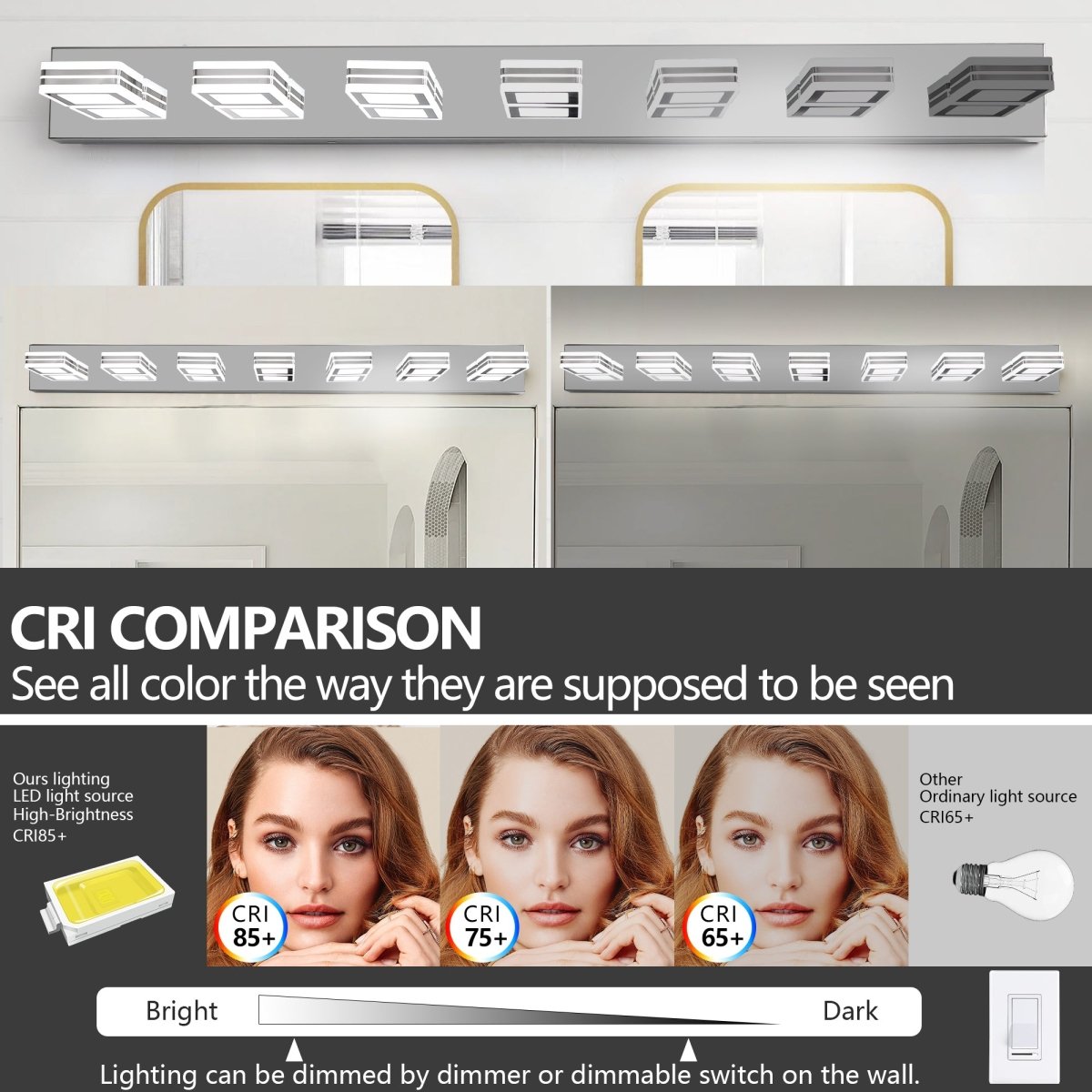 ExBrite LED Modern Chrome Makeup Light, 7-Lights Acrylic Chrome Makeup Mirror Light