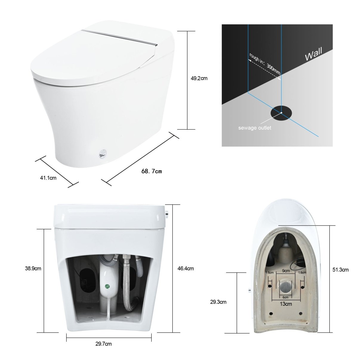 ExBrite Smart Toilet,Bidet with Self - Cleaning Nozzle,Dual Flush 1 - 1.28 GPF,Clear at room temperature,Knob Control,Power Outage Flushing,Soft Close