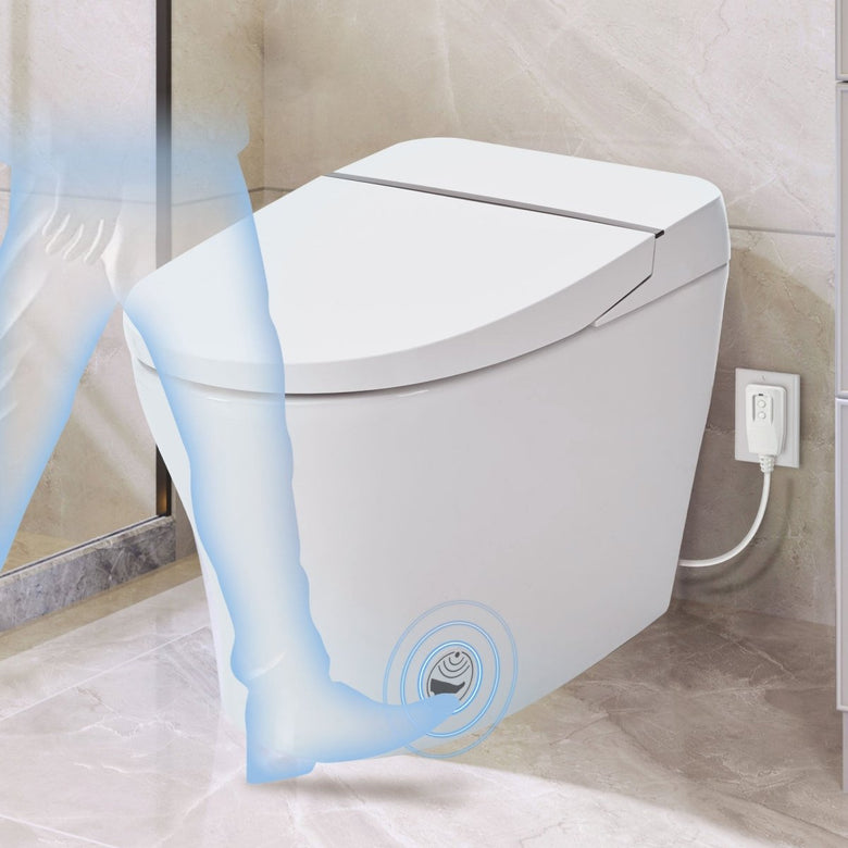 ExBrite Smart Toilet,Bidet with Self - Cleaning Nozzle,Dual Flush 1 - 1.28 GPF,Clear at room temperature,Knob Control,Power Outage Flushing,Soft Close