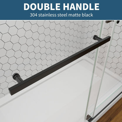 ExRoll 44 - 48" x 74" Frameless Shower Sliding Glass,Matte Black,Water Repellent Glass Shower Door,Easy Glide Rollers Sliding Shower Door