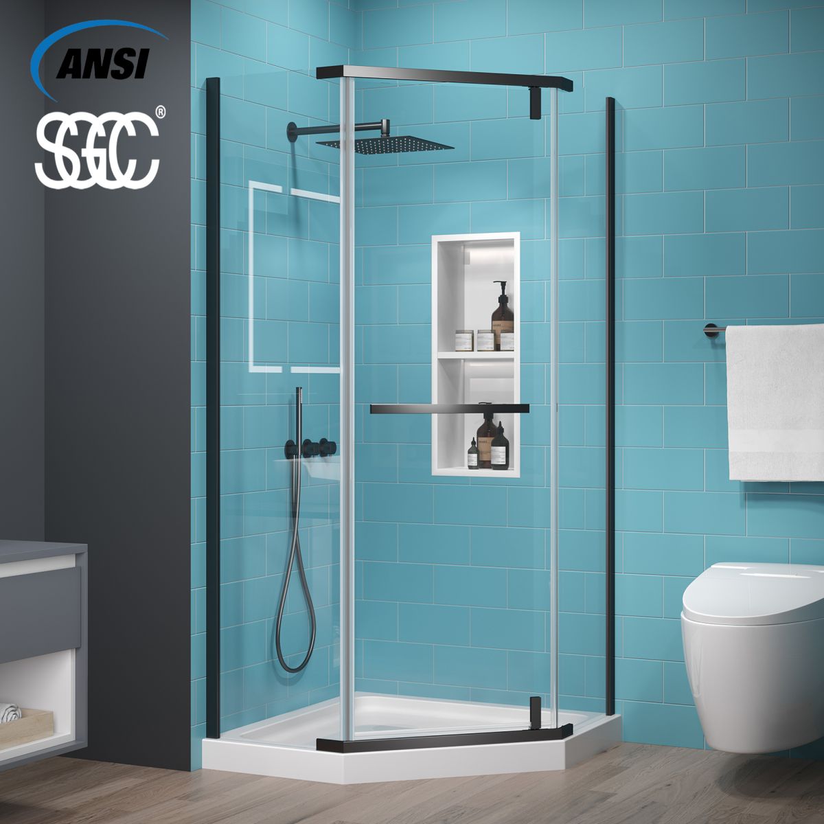Prism Neo-Angle Frameless Shower Door 36 in. W x 72 in. H,Corner Shower Enclosure with 6mm Clear Glass,Pivot Shower Doors,Matte Black