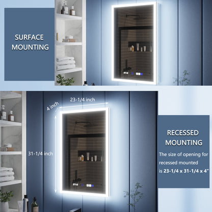 Illusion 24" x 32" LED Lighted Medicine Cabinet with Magnifiers Front and Back Light,Hinge on Left