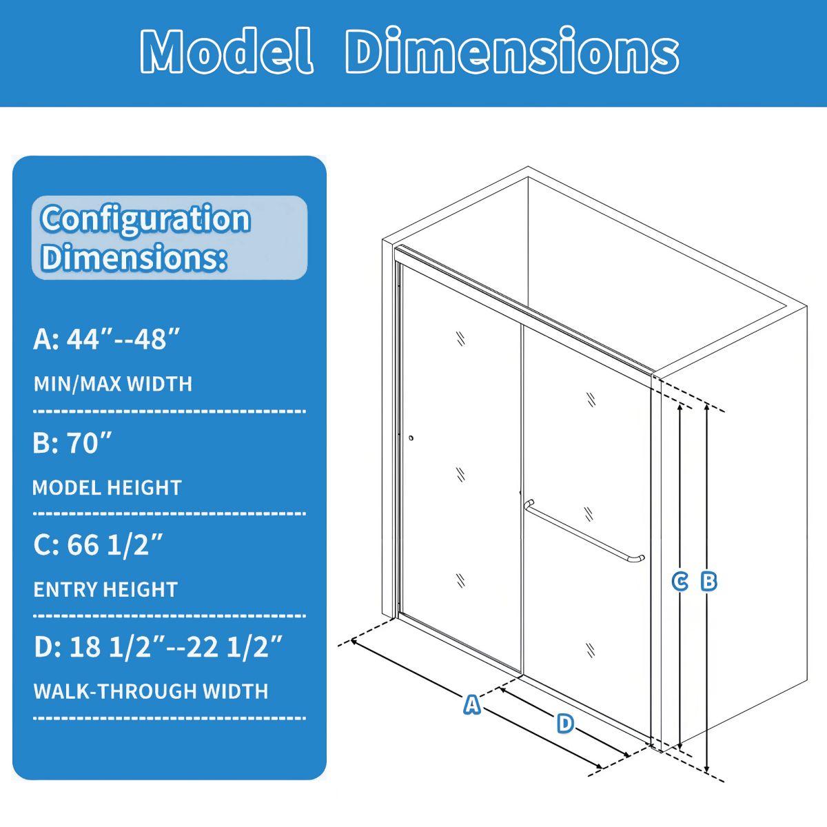 Glide 44-48" Wide x 70" Sliding Glass Shower Doors Frame in Nickel,Clear Tempered Glass