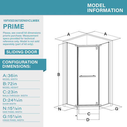 Prism Neo-Angle Frameless Shower Door 36 in. W x 72 in. H,Corner Shower Enclosure,6mm Clear Glass,Pivot Shower Doors,Brushed Nickel