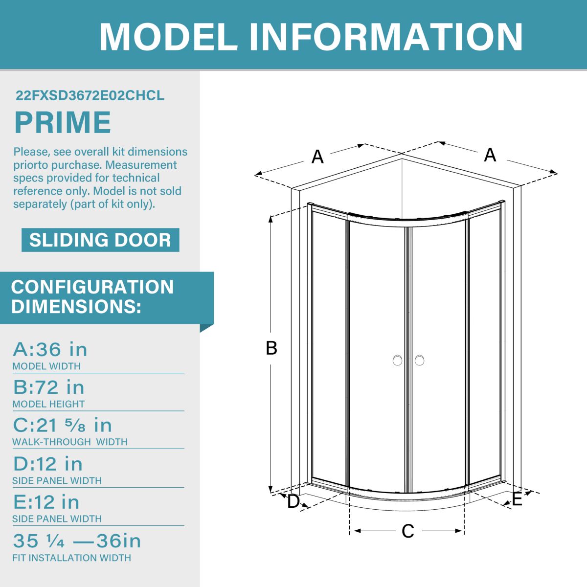 Prism-R Neo-Angle Frameless Shower Door 36 in. W x 72 in. H,Corner Shower Enclosure,6mm Clear Glass,Sliding Shower Doors,Chrome,Not Base