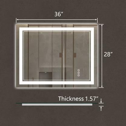 Linea 28" W x 36" H LED Heated Bathroom Mirror,Anti Fog,Dimmable,Front-Lighted and Backlit, Tempered Glass