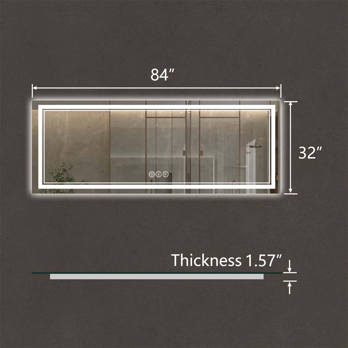 Linea 84" W x 32" H LED Heated Bathroom Mirror,Anti Fog,Dimmable,Front-Lighted and Backlit, Tempered Glass