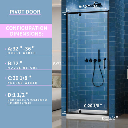 Flexi 32 - 36"x72" Frameless Shower Door in Matte Black,Water Repellent Glass with Seal Strip Parts and Handle,6mm Glass Shower Door