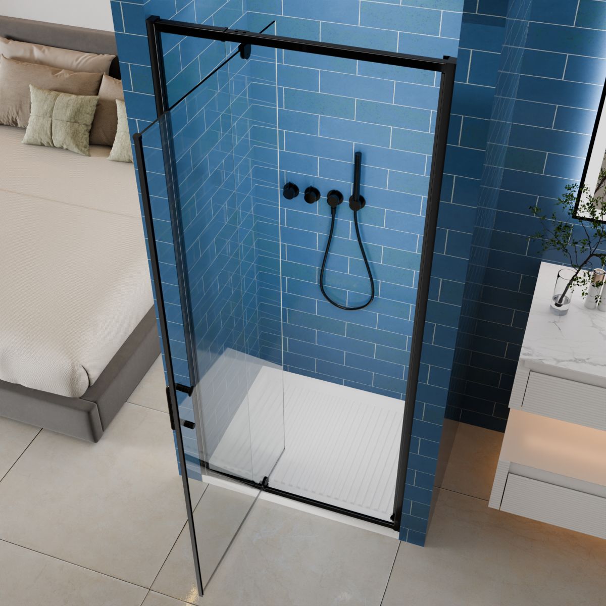 Flexi 32 - 36"x72" Frameless Shower Door in Matte Black,Water Repellent Glass with Seal Strip Parts and Handle,6mm Glass Shower Door