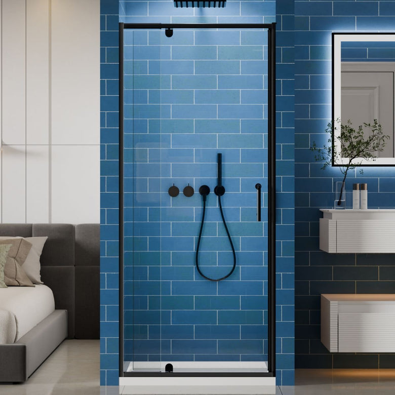 Flexi 32 - 36"x72" Frameless Shower Door in Matte Black,Water Repellent Glass with Seal Strip Parts and Handle,6mm Glass Shower Door