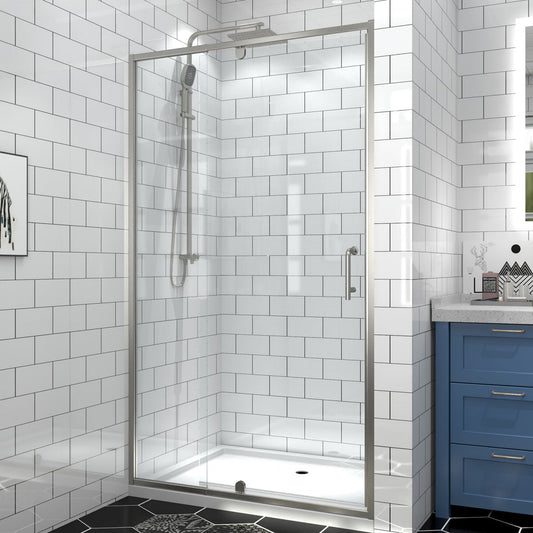 Flexi 38 - 42"x71" Frameless Shower Door in Brushed Nickel,Tempered Glass with Seal Strip Parts and Handle,6mm Glass Shower Door