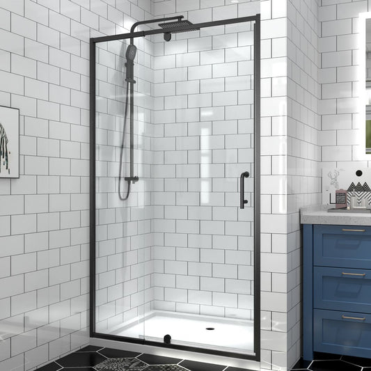 Flexi 38 - 42"x71" Frameless Shower Door in Matte Black,Tempered Glass with Seal Strip Parts and Handle,6mm Glass Shower Door