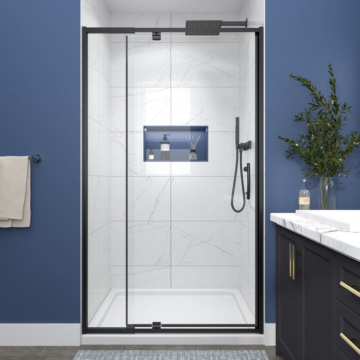 Flexi 38 - 42"x71" Frameless Shower Door in Matte Black,Tempered Glass with Seal Strip Parts and Handle,6mm Glass Shower Door