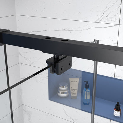 Flexi 38 - 42"x71" Frameless Shower Door in Matte Black,Tempered Glass with Seal Strip Parts and Handle,6mm Glass Shower Door