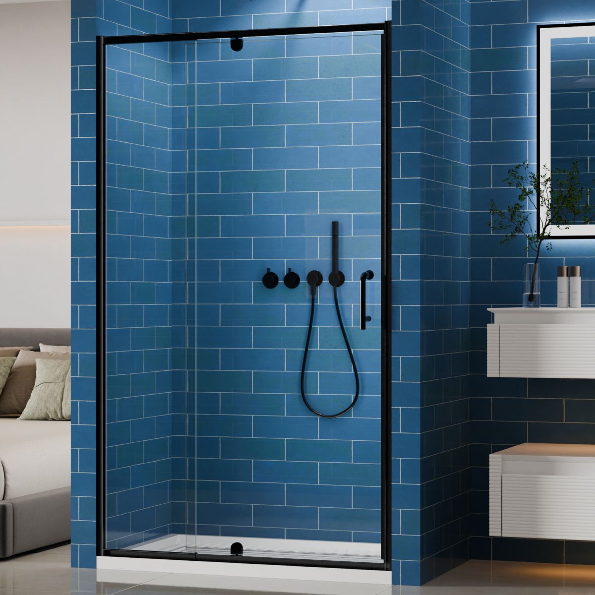 Flexi 38 - 42"x71" Frameless Shower Door in Matte Black,Tempered Glass with Seal Strip Parts and Handle,6mm Glass Shower Door