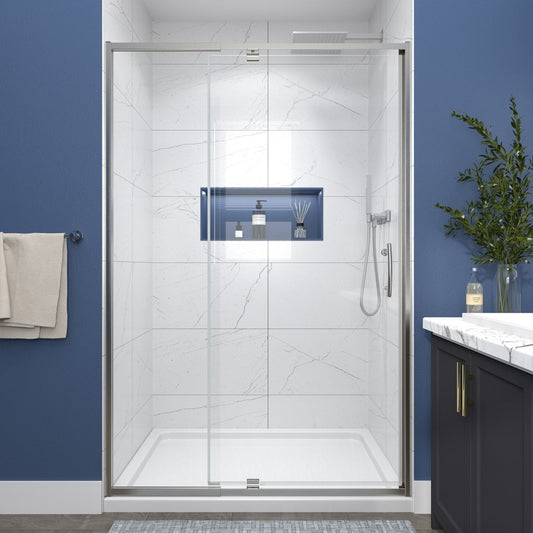 Flexi 44 - 48"x71" Frameless Shower Door in Chrome,Water Repellent Glass with Seal Strip Parts and Handle,6mm Glass Shower Door