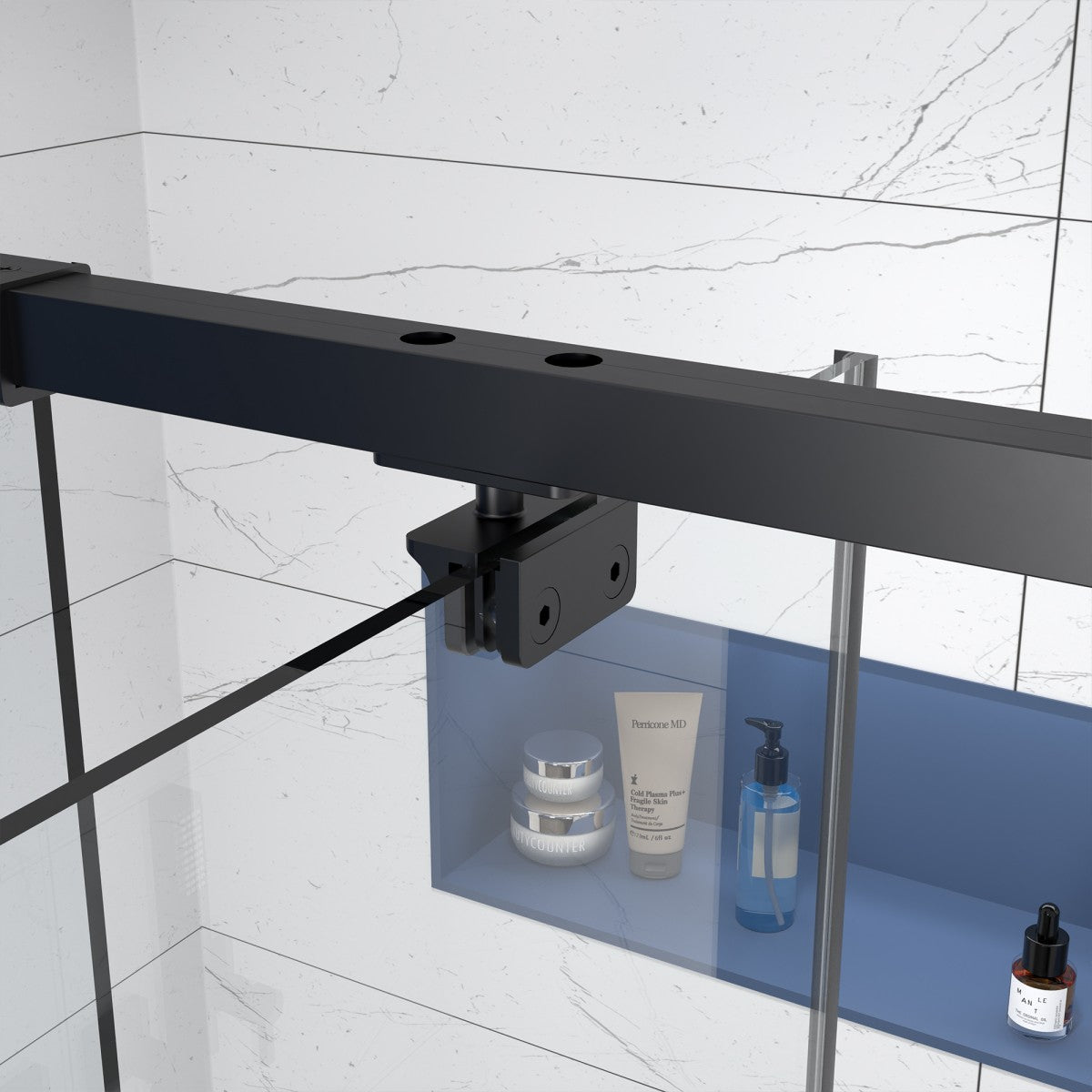 Flexi 44 - 48"x71" Frameless Shower Door in Matte Black,Water Repellent Glass with Seal Strip Parts and Handle,6mm Glass Shower Door