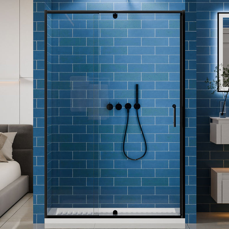 Flexi 44 - 48"x71" Frameless Shower Door in Matte Black,Water Repellent Glass with Seal Strip Parts and Handle,6mm Glass Shower Door