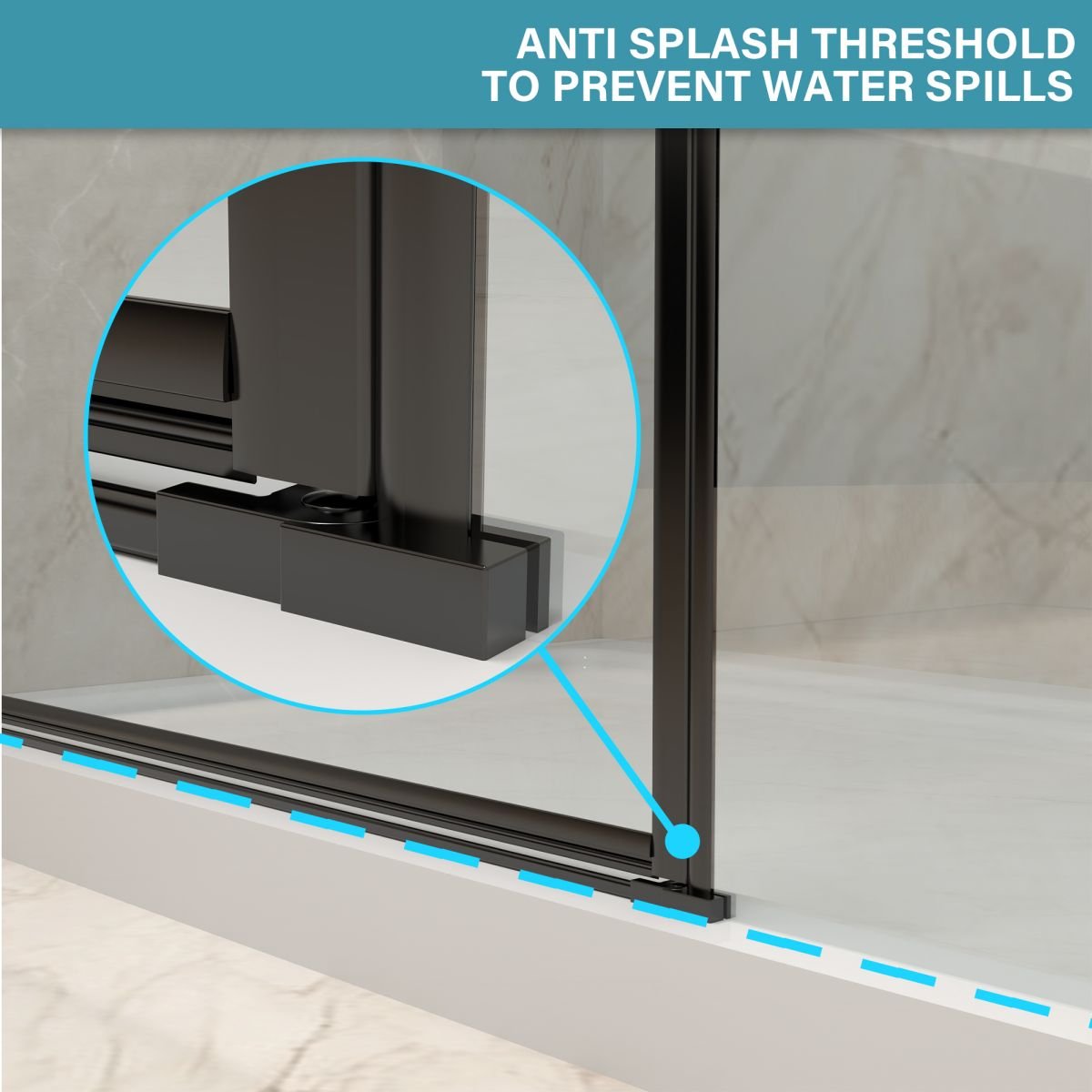 Flexi 70 - 72"Wx76"H Semi - Frameless Pivot Glass Shower Door,Pivot Shower Door,SGCC Tempered Glass,Matte Black,Reversible Installation