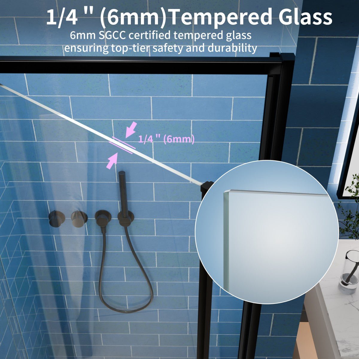 Flexi Showers 28 - 32" W x 72" H Glass Shower Doos Semi - Frameless,6mm Clear Tempered Glass Panel, Black Finish