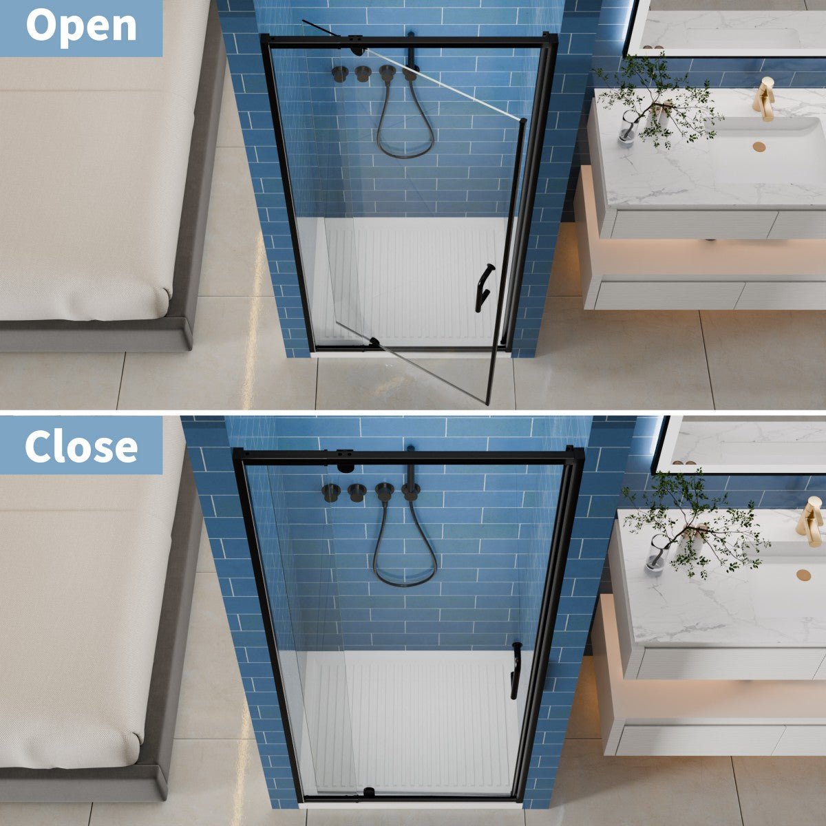 Flexi Showers 28 - 32" W x 72" H Glass Shower Doos Semi - Frameless,6mm Clear Tempered Glass Panel, Black Finish